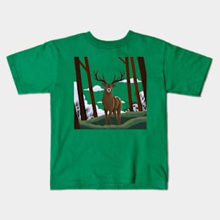 Wildlife Deer Illustration Kids T-Shirt